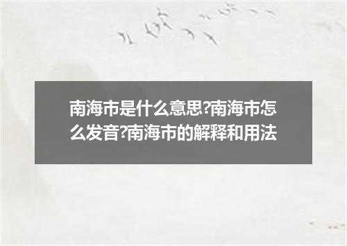 南海市是什么意思?南海市怎么发音?南海市的解释和用法