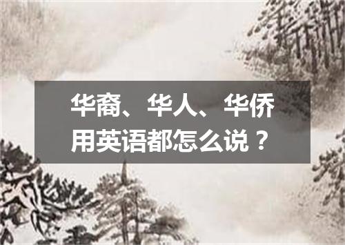 华裔、华人、华侨用英语都怎么说?