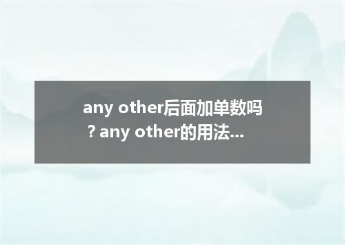 any other后面加单数吗?any other的用法介绍