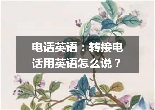 电话英语:转接电话用英语怎么说?